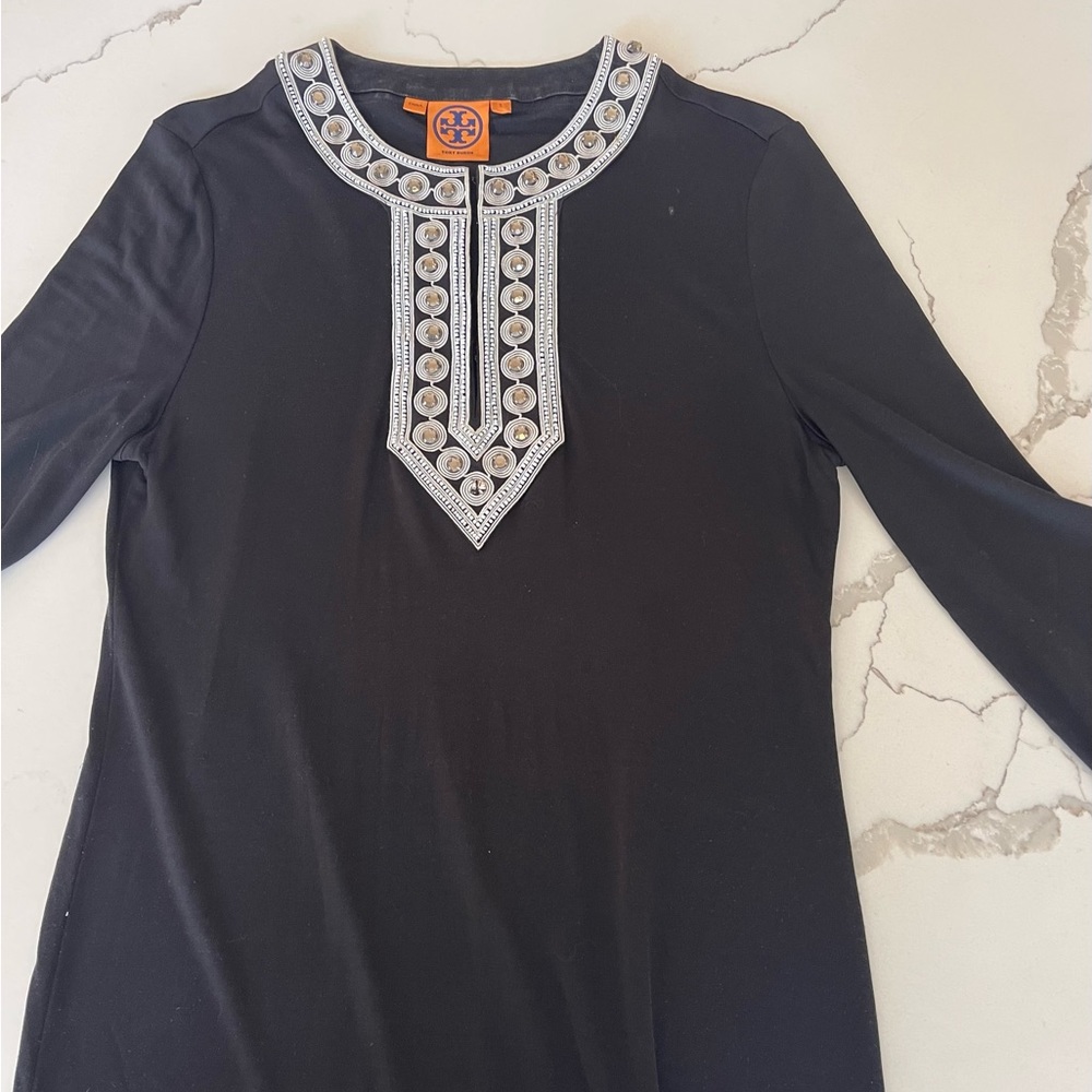 TORY BURCH vintage black beaded tunic